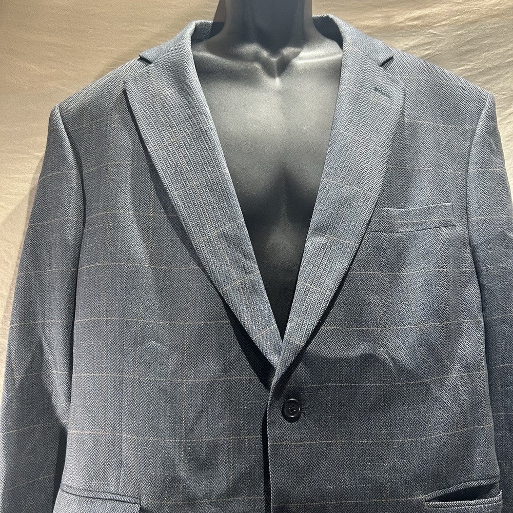 Jos A Bank Mens 46R Silk Wool Blend Blazer Blue Windowpane Plaid Sport Coat